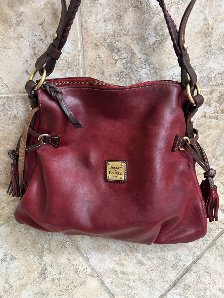 Dooney And Bourke Florentine Small Stanwich Satchel Red Brown Tmoro Trim